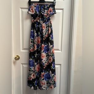Strapless Off the Shoulder Floral Print Summer Dress Size Small